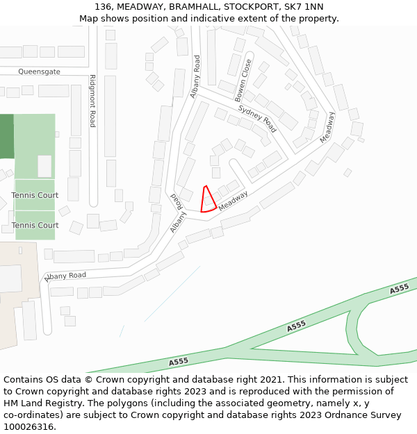 136, MEADWAY, BRAMHALL, STOCKPORT, SK7 1NN: Location map and indicative extent of plot