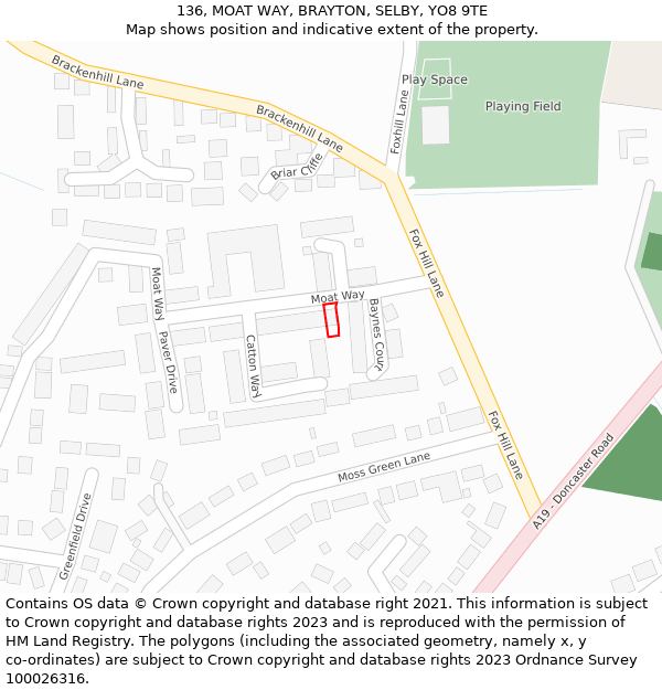 136, MOAT WAY, BRAYTON, SELBY, YO8 9TE: Location map and indicative extent of plot