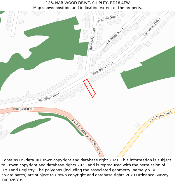 136, NAB WOOD DRIVE, SHIPLEY, BD18 4EW: Location map and indicative extent of plot