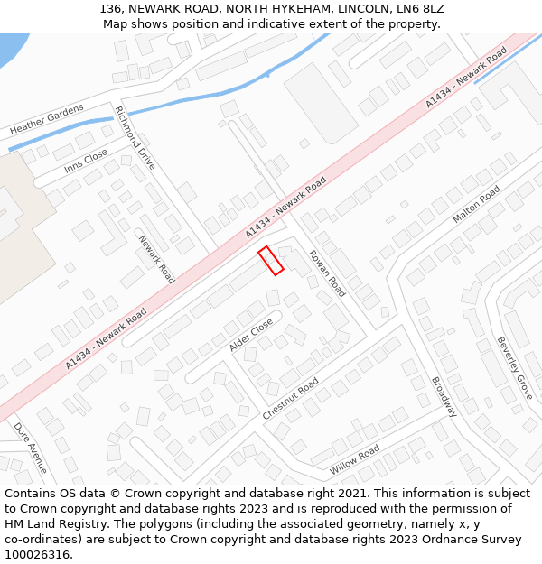 136, NEWARK ROAD, NORTH HYKEHAM, LINCOLN, LN6 8LZ: Location map and indicative extent of plot