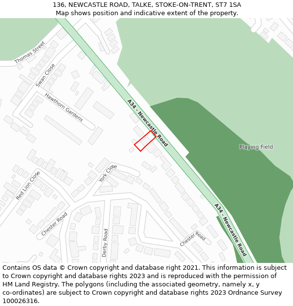 136, NEWCASTLE ROAD, TALKE, STOKE-ON-TRENT, ST7 1SA: Location map and indicative extent of plot