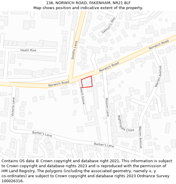 136, NORWICH ROAD, FAKENHAM, NR21 8LF: Location map and indicative extent of plot