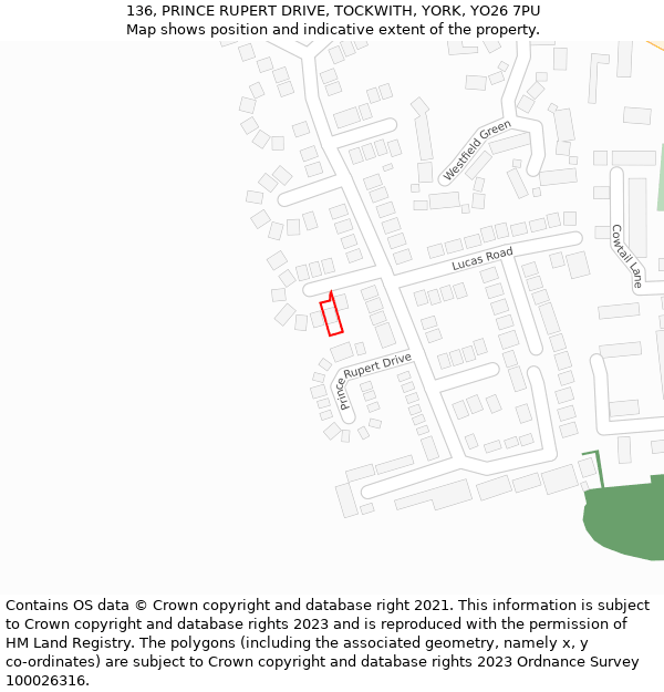 136, PRINCE RUPERT DRIVE, TOCKWITH, YORK, YO26 7PU: Location map and indicative extent of plot