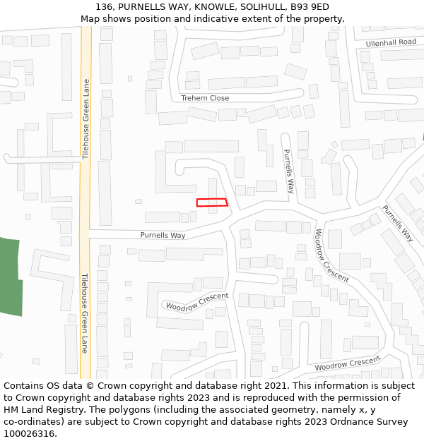 136, PURNELLS WAY, KNOWLE, SOLIHULL, B93 9ED: Location map and indicative extent of plot