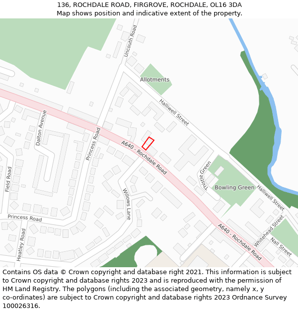 136, ROCHDALE ROAD, FIRGROVE, ROCHDALE, OL16 3DA: Location map and indicative extent of plot