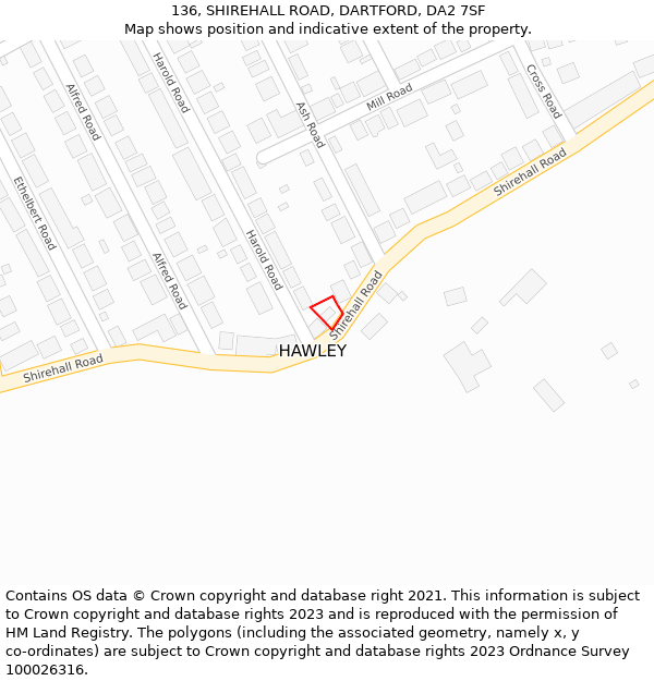136, SHIREHALL ROAD, DARTFORD, DA2 7SF: Location map and indicative extent of plot