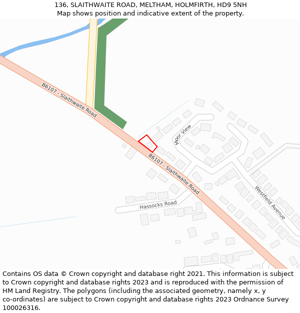 136, SLAITHWAITE ROAD, MELTHAM, HOLMFIRTH, HD9 5NH: Location map and indicative extent of plot