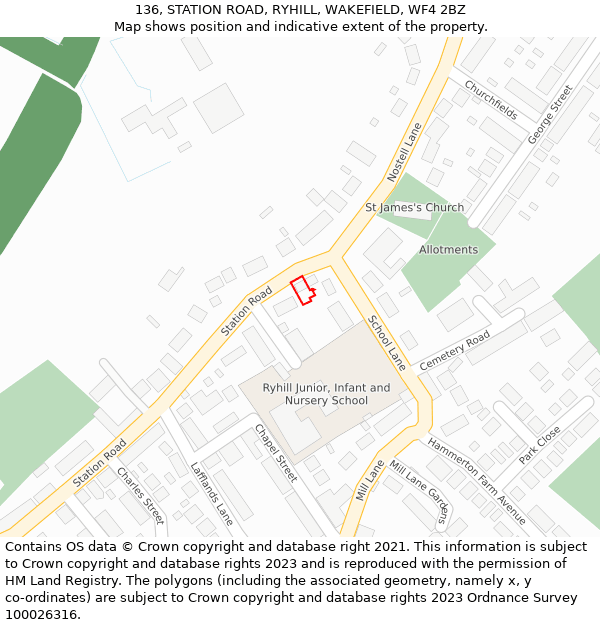 136, STATION ROAD, RYHILL, WAKEFIELD, WF4 2BZ: Location map and indicative extent of plot
