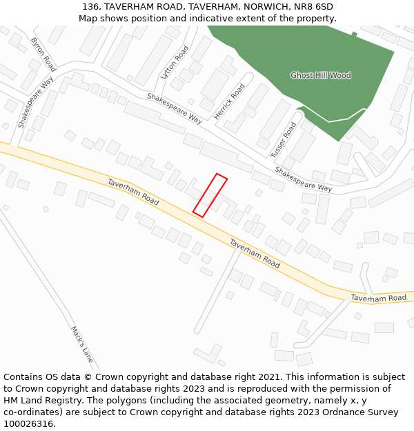 136, TAVERHAM ROAD, TAVERHAM, NORWICH, NR8 6SD: Location map and indicative extent of plot