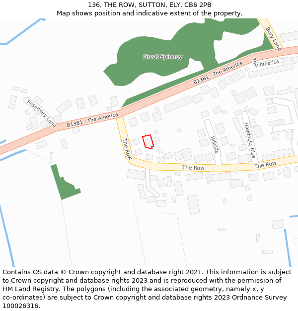 136, THE ROW, SUTTON, ELY, CB6 2PB: Location map and indicative extent of plot