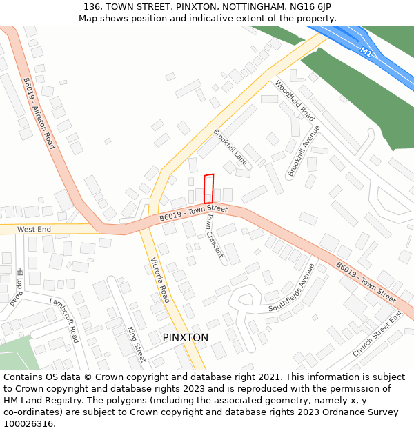 136, TOWN STREET, PINXTON, NOTTINGHAM, NG16 6JP: Location map and indicative extent of plot