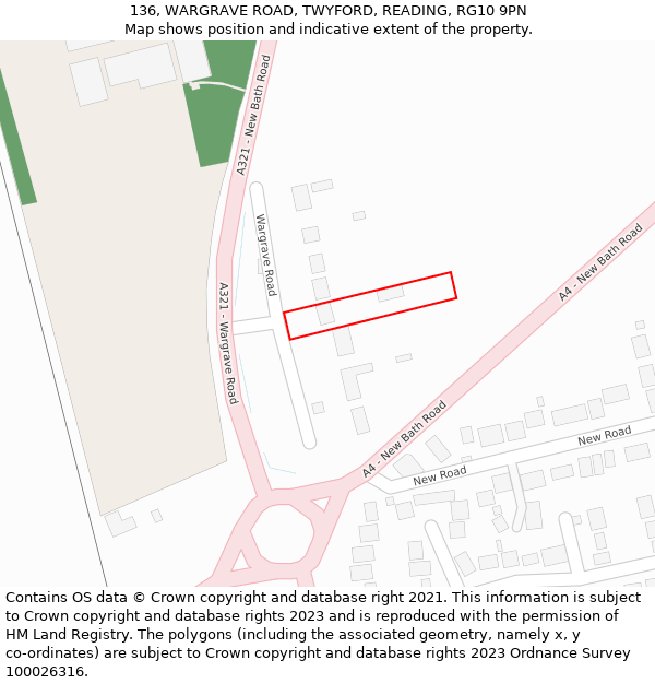 136, WARGRAVE ROAD, TWYFORD, READING, RG10 9PN: Location map and indicative extent of plot