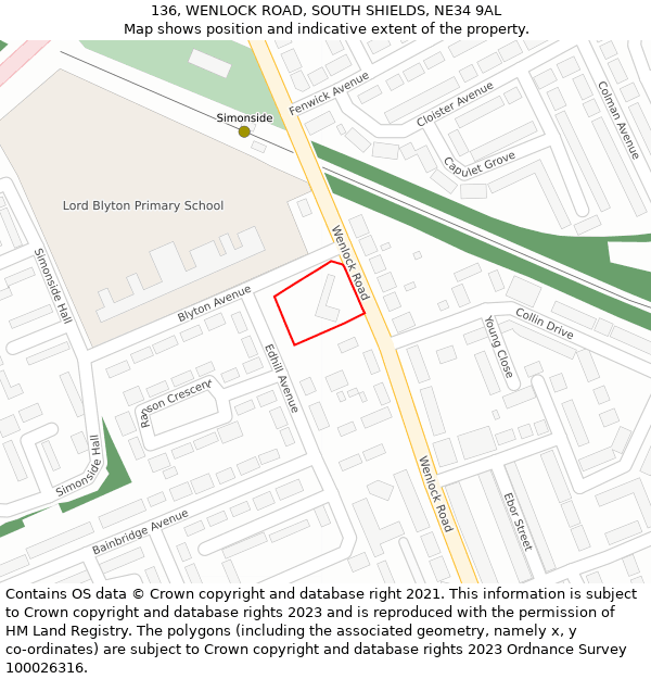 136, WENLOCK ROAD, SOUTH SHIELDS, NE34 9AL: Location map and indicative extent of plot