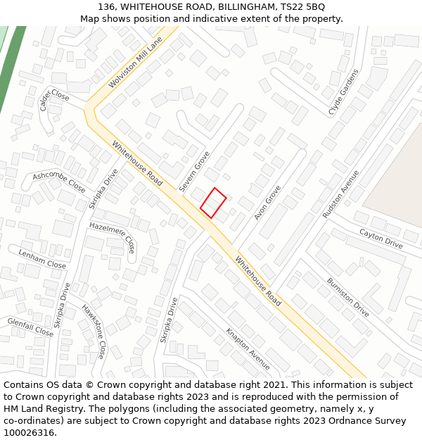 136, WHITEHOUSE ROAD, BILLINGHAM, TS22 5BQ: Location map and indicative extent of plot