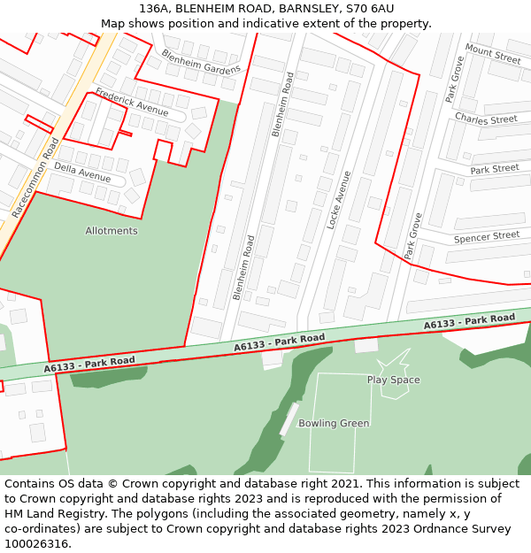 136A, BLENHEIM ROAD, BARNSLEY, S70 6AU: Location map and indicative extent of plot