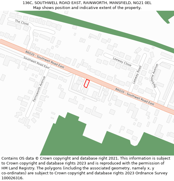 136C, SOUTHWELL ROAD EAST, RAINWORTH, MANSFIELD, NG21 0EL: Location map and indicative extent of plot