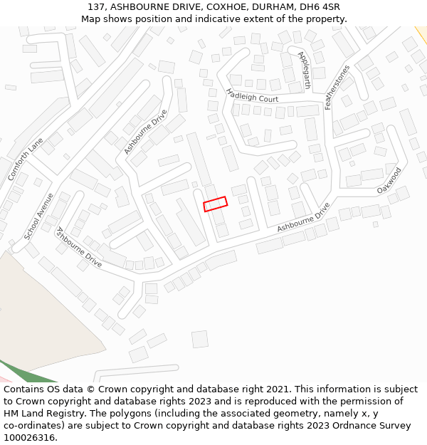 137, ASHBOURNE DRIVE, COXHOE, DURHAM, DH6 4SR: Location map and indicative extent of plot