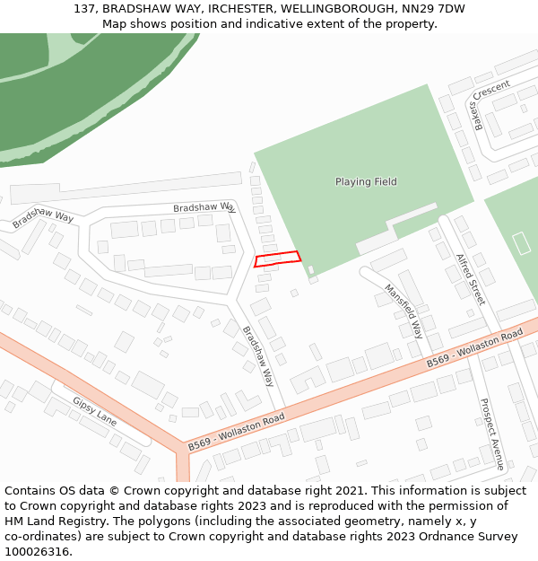 137, BRADSHAW WAY, IRCHESTER, WELLINGBOROUGH, NN29 7DW: Location map and indicative extent of plot