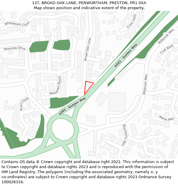 137, BROAD OAK LANE, PENWORTHAM, PRESTON, PR1 0XA: Location map and indicative extent of plot