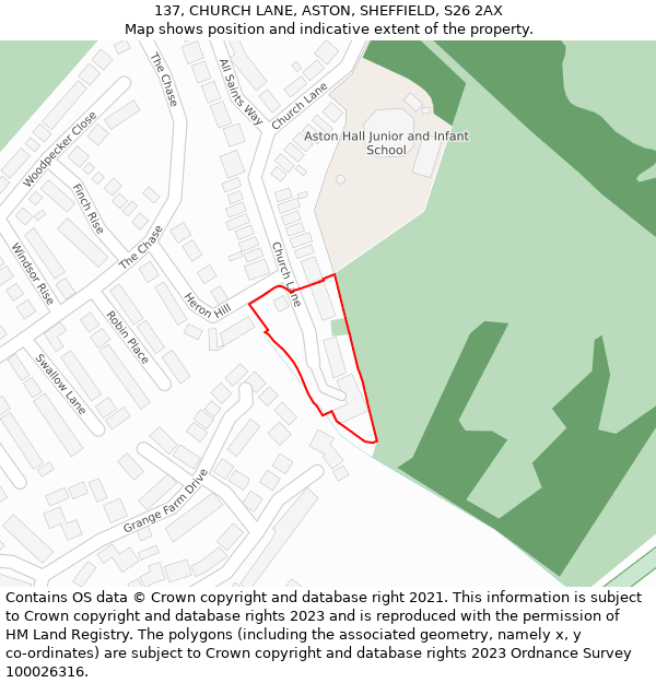 137, CHURCH LANE, ASTON, SHEFFIELD, S26 2AX: Location map and indicative extent of plot