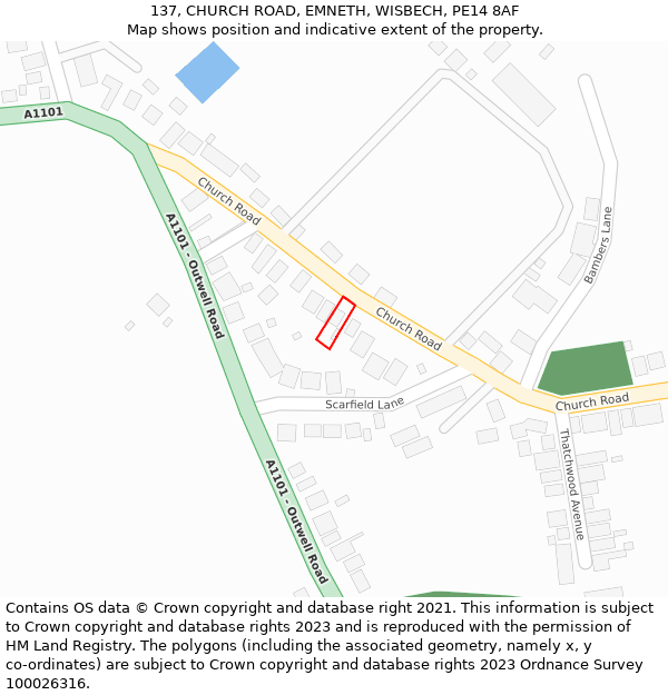 137, CHURCH ROAD, EMNETH, WISBECH, PE14 8AF: Location map and indicative extent of plot