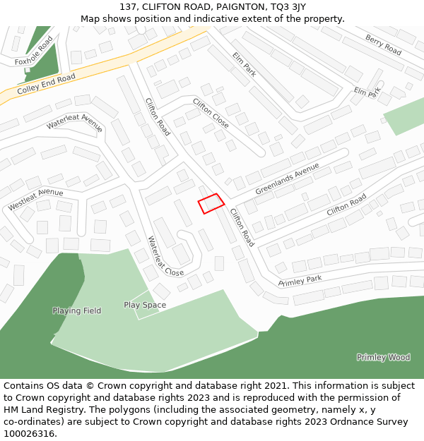 137, CLIFTON ROAD, PAIGNTON, TQ3 3JY: Location map and indicative extent of plot