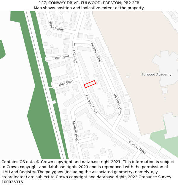 137, CONWAY DRIVE, FULWOOD, PRESTON, PR2 3ER: Location map and indicative extent of plot