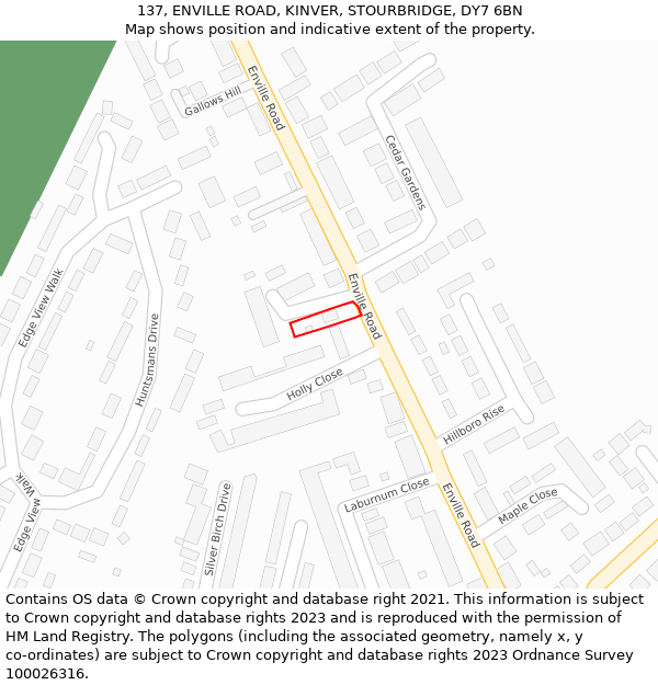 137, ENVILLE ROAD, KINVER, STOURBRIDGE, DY7 6BN: Location map and indicative extent of plot