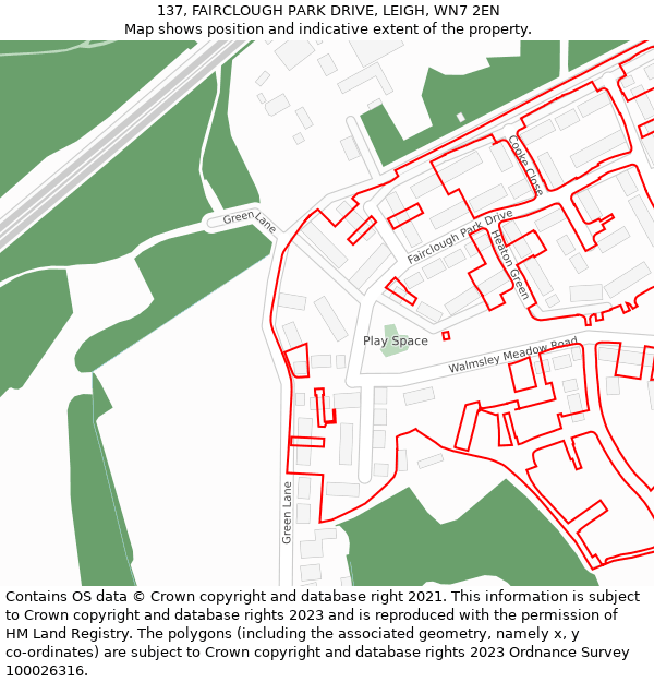 137, FAIRCLOUGH PARK DRIVE, LEIGH, WN7 2EN: Location map and indicative extent of plot