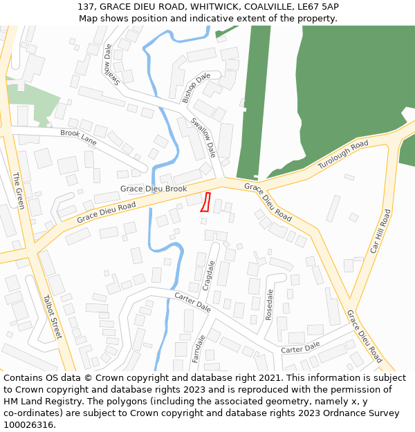 137, GRACE DIEU ROAD, WHITWICK, COALVILLE, LE67 5AP: Location map and indicative extent of plot