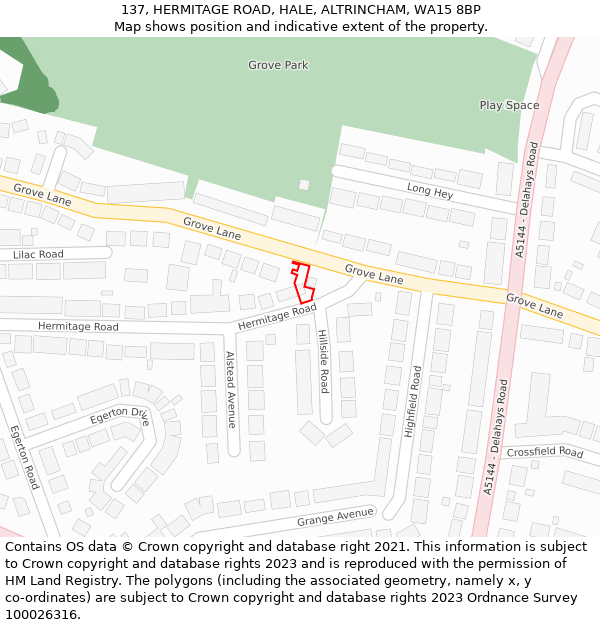 137, HERMITAGE ROAD, HALE, ALTRINCHAM, WA15 8BP: Location map and indicative extent of plot
