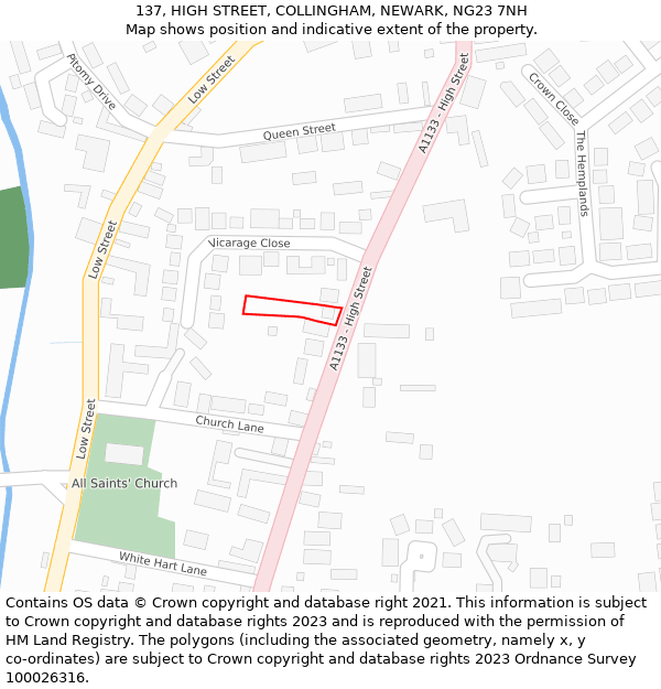 137, HIGH STREET, COLLINGHAM, NEWARK, NG23 7NH: Location map and indicative extent of plot