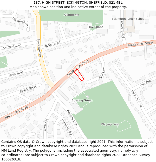 137, HIGH STREET, ECKINGTON, SHEFFIELD, S21 4BL: Location map and indicative extent of plot