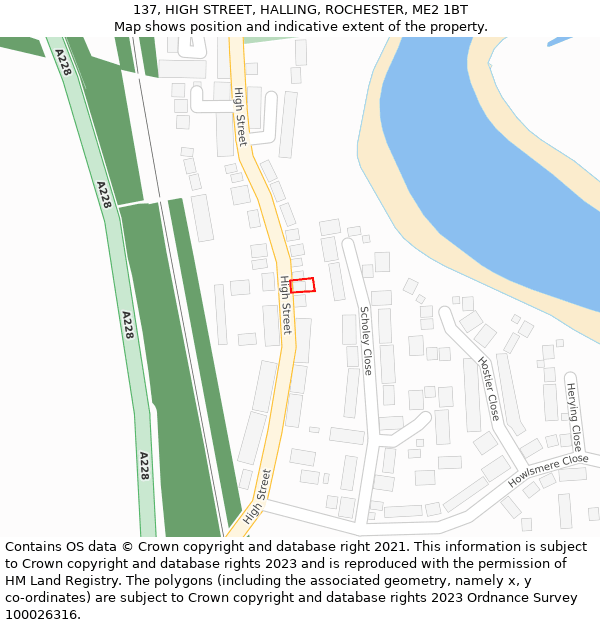 137, HIGH STREET, HALLING, ROCHESTER, ME2 1BT: Location map and indicative extent of plot