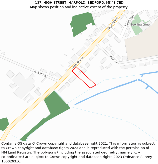 137, HIGH STREET, HARROLD, BEDFORD, MK43 7ED: Location map and indicative extent of plot