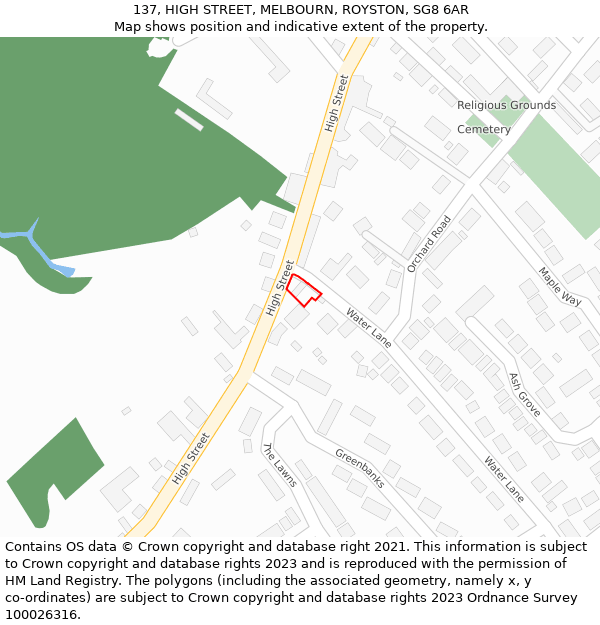 137, HIGH STREET, MELBOURN, ROYSTON, SG8 6AR: Location map and indicative extent of plot