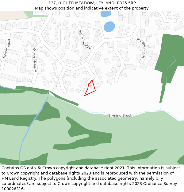 137, HIGHER MEADOW, LEYLAND, PR25 5RP: Location map and indicative extent of plot