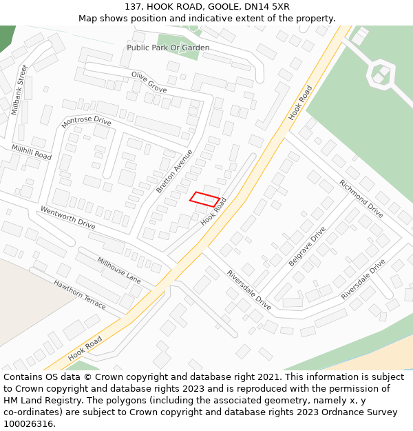 137, HOOK ROAD, GOOLE, DN14 5XR: Location map and indicative extent of plot