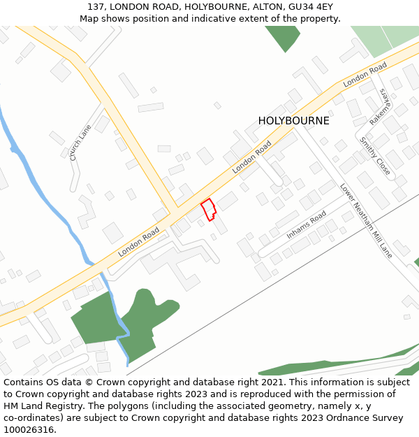 137, LONDON ROAD, HOLYBOURNE, ALTON, GU34 4EY: Location map and indicative extent of plot