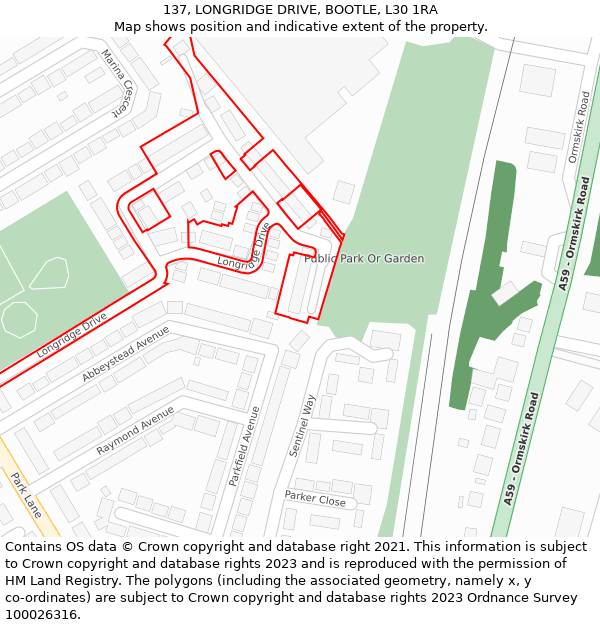 137, LONGRIDGE DRIVE, BOOTLE, L30 1RA: Location map and indicative extent of plot