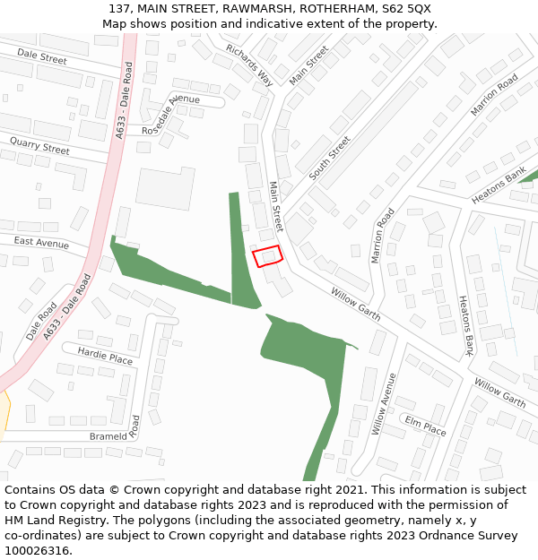 137, MAIN STREET, RAWMARSH, ROTHERHAM, S62 5QX: Location map and indicative extent of plot