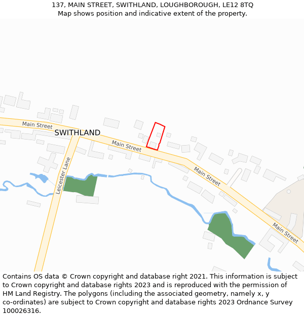 137, MAIN STREET, SWITHLAND, LOUGHBOROUGH, LE12 8TQ: Location map and indicative extent of plot