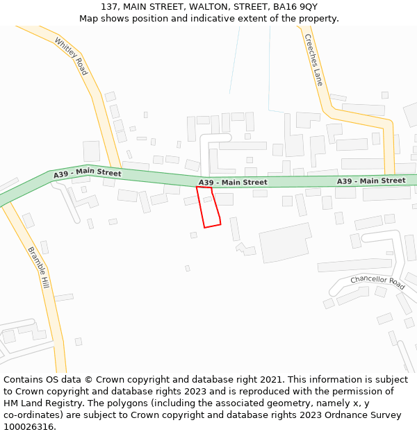 137, MAIN STREET, WALTON, STREET, BA16 9QY: Location map and indicative extent of plot