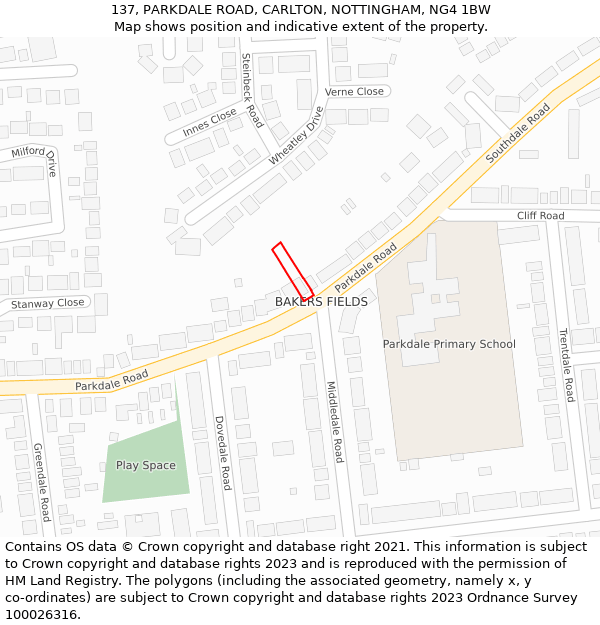 137, PARKDALE ROAD, CARLTON, NOTTINGHAM, NG4 1BW: Location map and indicative extent of plot