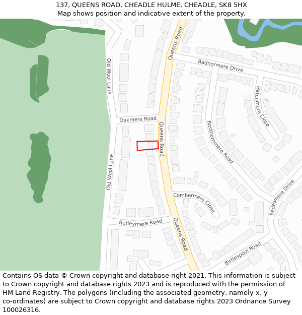 137, QUEENS ROAD, CHEADLE HULME, CHEADLE, SK8 5HX: Location map and indicative extent of plot