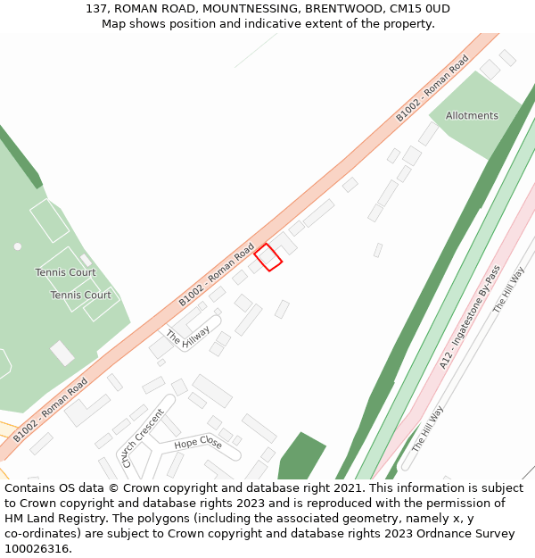 137, ROMAN ROAD, MOUNTNESSING, BRENTWOOD, CM15 0UD: Location map and indicative extent of plot