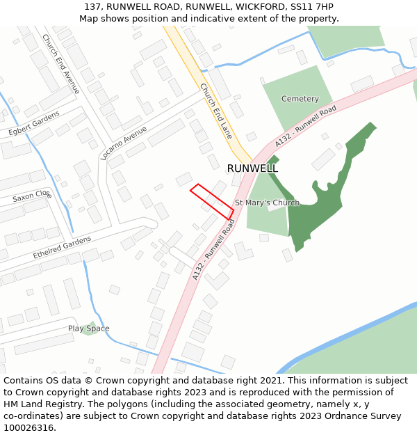 137, RUNWELL ROAD, RUNWELL, WICKFORD, SS11 7HP: Location map and indicative extent of plot