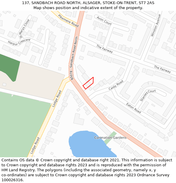 137, SANDBACH ROAD NORTH, ALSAGER, STOKE-ON-TRENT, ST7 2AS: Location map and indicative extent of plot