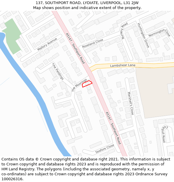 137, SOUTHPORT ROAD, LYDIATE, LIVERPOOL, L31 2JW: Location map and indicative extent of plot