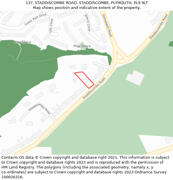 137, STADDISCOMBE ROAD, STADDISCOMBE, PLYMOUTH, PL9 9LT: Location map and indicative extent of plot